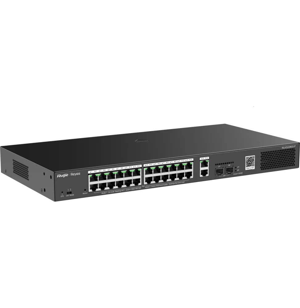 Reyee Switch 28 Ports Gb 24 PoE  2RJ45 2SFP  370W RG-ES228GS-P